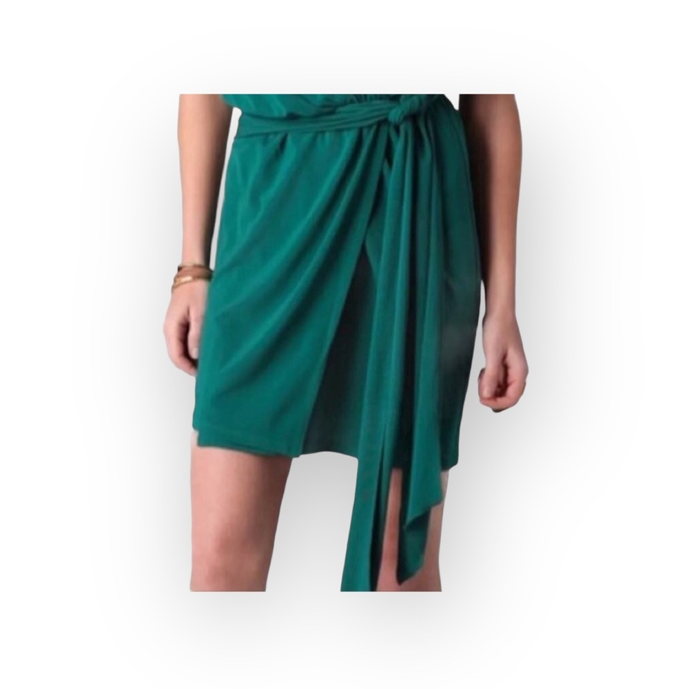 new Haute Hippie ༄ Halter Wrap Cocktail Party Mini Dress༄ Emerald Green ༄ Large - Picture 12 of 17